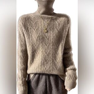 Merino Wool Beige Turtleneck Sweater